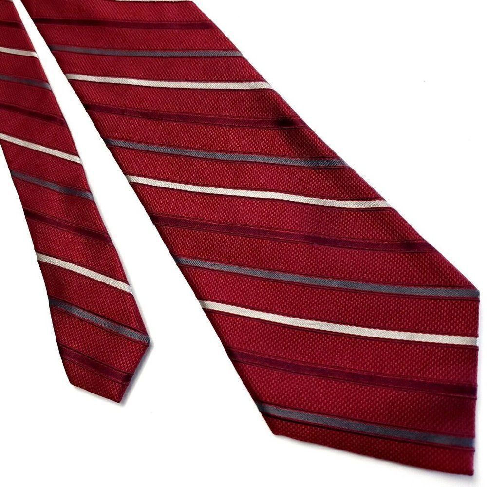 Calvin Klein Red Silk Tie Woven Striped